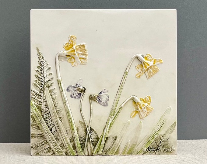 Botanical Plaster Cast Daffodils and Violets Etsy