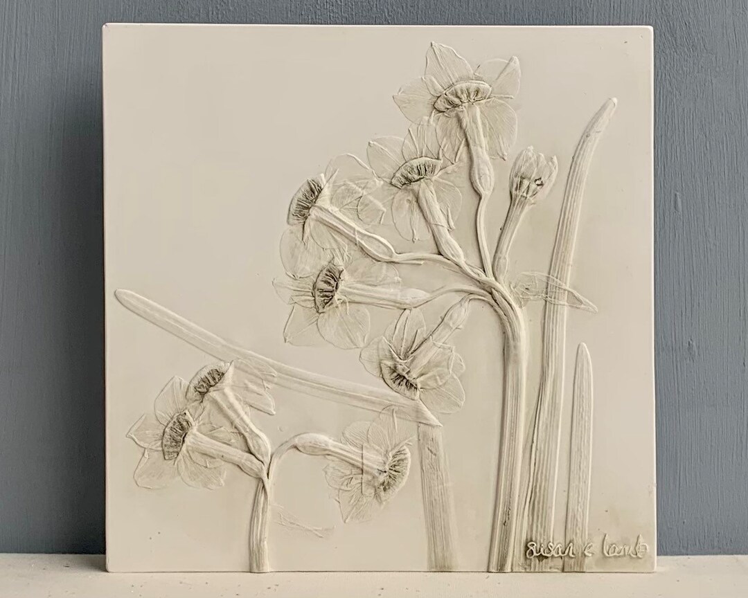 Botanical Plaster Art Relief Flower Plaster Cast Plaster Etsy