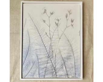 Botanical plaster wall art, Fern and White Campion