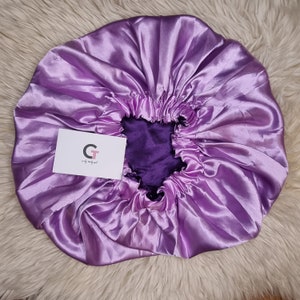 Purple Vegan Satin Bonnet: Reversible Frizz-Free Hair Protection