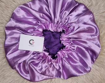Paarse veganistische satijnen motorkap: omkeerbare pluisvrije haarbescherming