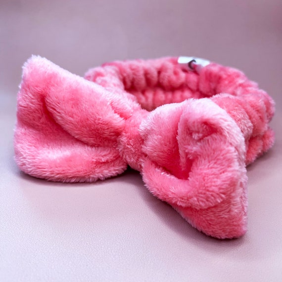 Pink Plush Spa Headband: Microfiber Cotton Bow Headband - Etsy display picture 2