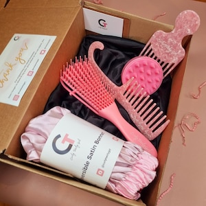 Pretty in Pink Hair Gift Box l Start Kit For Natural, Curly & Afro Hair l Environmentally Conscious Hair Gift Set l Vegan