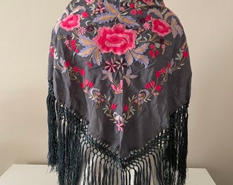 Embroidered silk flamenco shawl