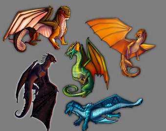 Wings of Fire (WoF) Arc 1 Stickers POV Dragons || Clay, Tsunami, Glory, Starflight, Sunny