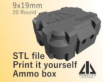 9x19mm - Print It Yourself Ammo box- 20 Round- STL- Monolith Systems
