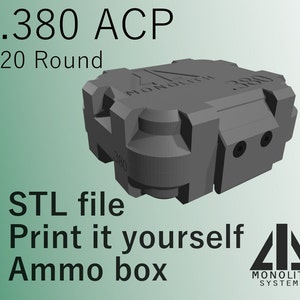 380 ACP - 自分で印刷する弾薬箱 - 20 発 - STL - モノリス システム