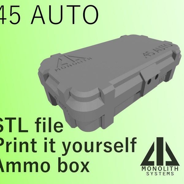 45 AUTO/ACP - Imprimez-le vous-même Boîte de munitions - 50 Round- STL- Systèmes monolithiques