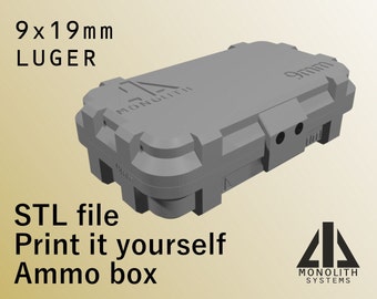 9x19mm Luger- Print It Yourself Ammo box- 50 Round- STL- Monolith Systems