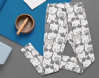Kawaii Cat Leggings, Cat Yoga Pants, Gift for Cat Mom, Kitty Kawaii Tights, Cat Lover Unique Pants, Cute All-Over Print Women's Leggings