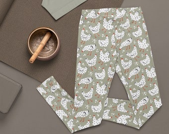 Jambières pour femmes de poulets mignons, pantalons de yoga uniques, collants imprimés poulet, cadeau pour végétalien, pantalons de fermier cool, pantalons extensibles amusants