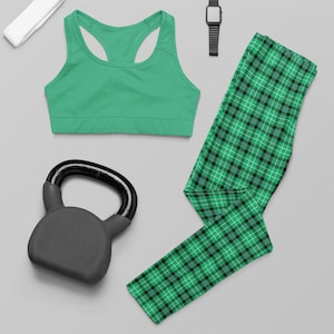 Green Plaid Leggings, Cute St Patrick's Day Outfit, All-Over Plaid Pattern Yoga Pants, St Paddy's Day Gift for Her, Cool Women's Leggings