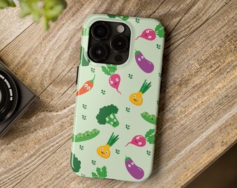 Vegetable Gardener Phone Case, Kawaii Veggies Tough Phone Case, Gift for Vegans, UV Protected Cases, iPhone 16 15 14 13, Samsung Galaxy S24