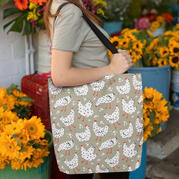 Cute Chickens Tote Bag, Gift for Chicken Lover, Farm Life Accessory, Reusable Shopping Bag, Farm Animal Unique All-Over Print Shoulder Bag