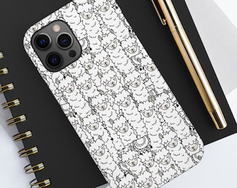 Coque de portable résistante avec des alpagas kawaii, gribouillage d'animaux de la ferme mignon, protection contre les UV, iPhone 16 Pro 15 Pro Max 14 Plus 13 12 11, Samsung Galaxy S24