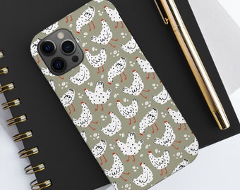Cute Chickens Phone Case, Kawaii Chickens Pattern, Fun Doodle iPhone Tough Case, iPhone 16 Pro Max 15 Plus 14 13 12 11, Samsung Galaxy S24