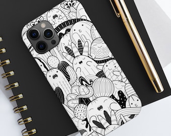 Cute Cactus iPhone Case, Plant Mom Gift, Fun Doodle Tough Phone Cases, Kawaii Cacti Pattern, iPhone 16 15 14 13 12 11 XR, Samsung Galaxy S24