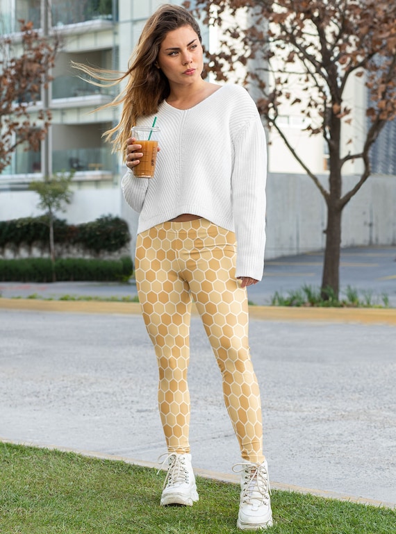 Honeycomb Women's Leggings, Cute Yoga Pants, Gift for Her, Fun All