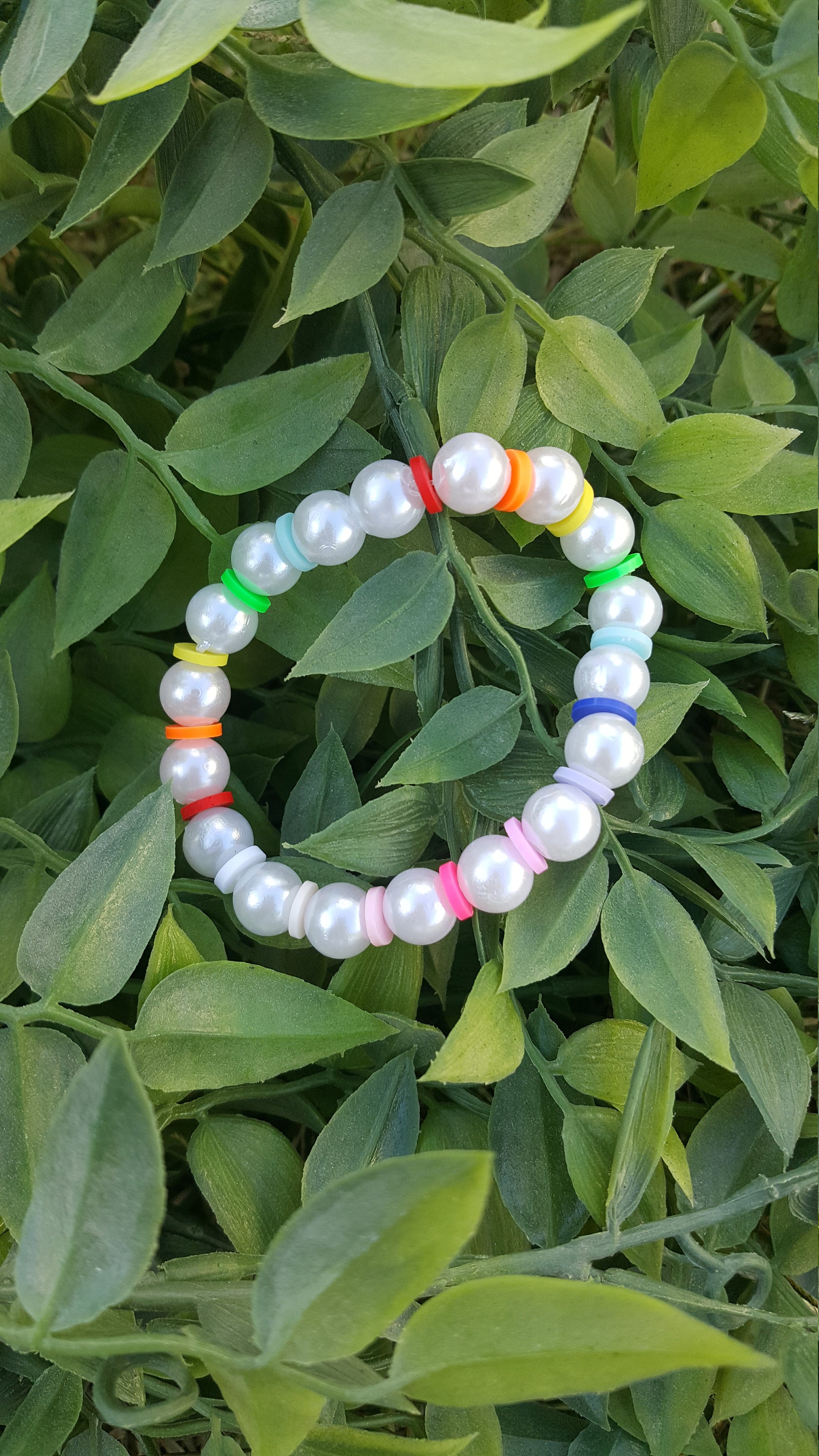 Rainbow Pearl Clay Bead Bracelet heishi Beads 