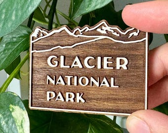 Dark Walnut Glacier National Park Entrance Sign Magnet, 2.5x2"