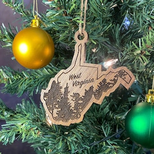 West Virginia Ornament State Shape | WV Trees Ornament | West Virginia Outline Gift |  Engraved Tree Wooden Christmas Gift Stocking Stuffer