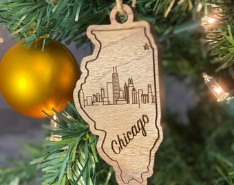 Chicago Illinois Ornament | Chicago, IL Skyline Cityscape | Chicago Ornament Gift | Illinois State Ornament Chicago Skyline | Illinois Gift