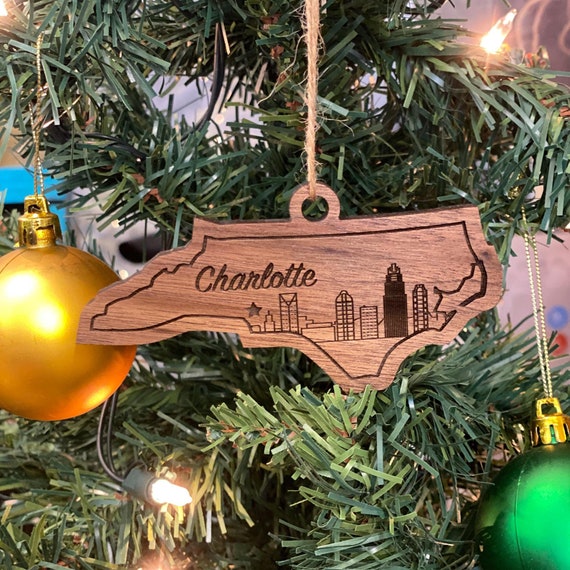Ornament - Charlotte NC Skyline - Raw Wood Ornament Ornament - Charlotte NC Skyline - Raw Wood Ornament