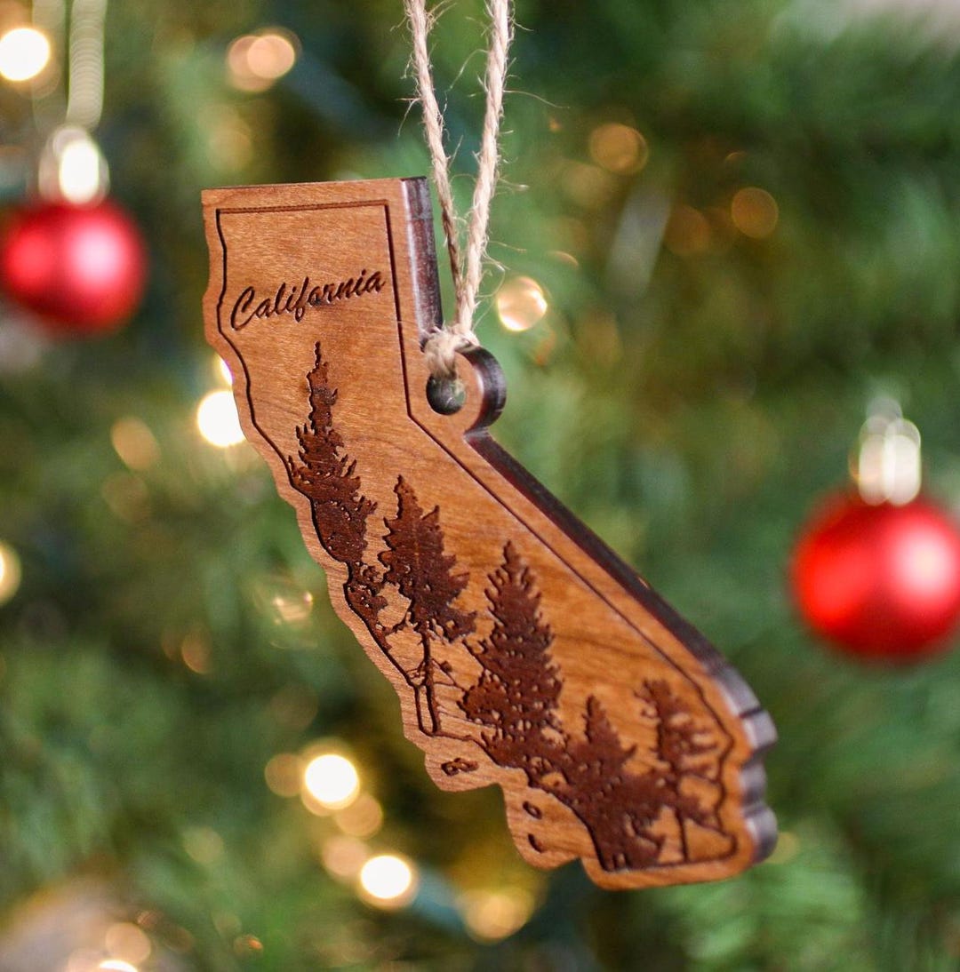 Engraved Wood California Ornament | State Shape, Sequoia Tree Gift - Etsy