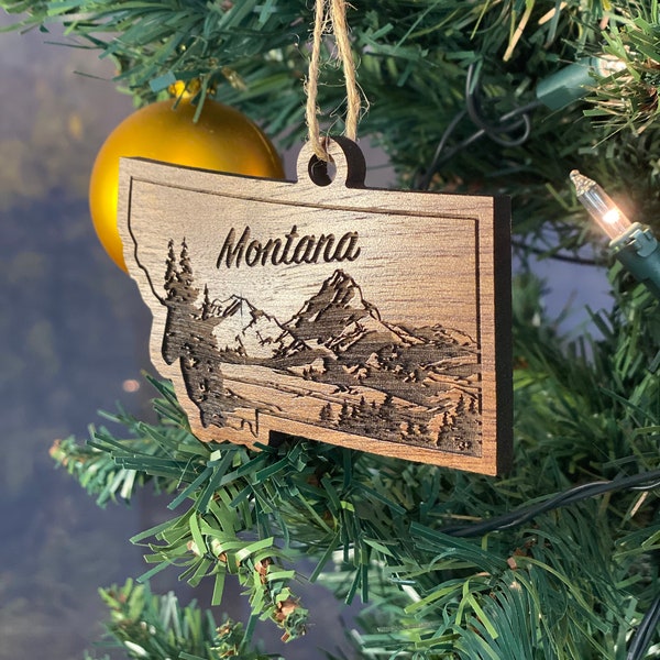 Montana Ornament State Shape | MT Big Sky Mountain Ornament | Glacier National Park Gift |  Bozeman Missoula Ornament | Wood Christmas Gift