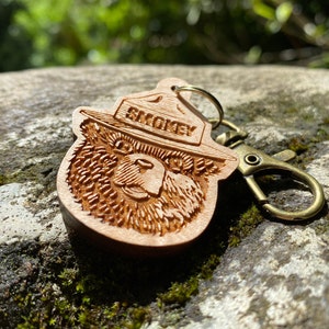 Smokey Bear "Scruffy Smokey" Keychain | Officially Licensed Smokey Bear Gift | Wooden Smokey Keychain | 10% of Each Sale Donated to USFS