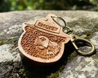 Smokey Bear "Scruffy Smokey" Keychain | Officially Licensed Smokey Bear Gift | Wooden Smokey Keychain | 10% of Each Sale Donated to USFS
