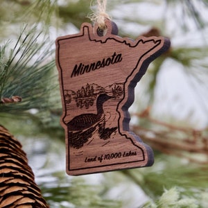 Minnesota Loon Ornament MN Seen Natur Ornament Minnesota State Umriss Geschenk Minneapolis Duluth Superior Weihnachtsschmuck Solid Walnut