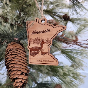 Minnesota Loon Ornament MN Seen Natur Ornament Minnesota State Umriss Geschenk Minneapolis Duluth Superior Weihnachtsschmuck Solid Cherry