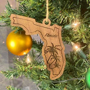 Florida Ornament State Shape | FL Palm Tree Ornament | Florida State Outline Gift | Miami, Florida Ornament | Wood Christmas Gift FL Keys