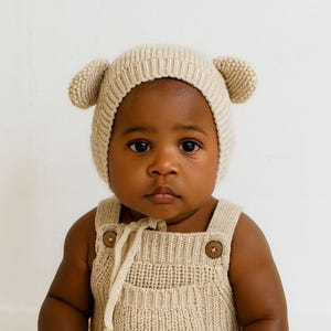 Cotton Knit Bear Bonnet | Newborn Baby Hat with Ears