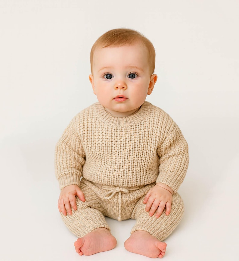 Baby Kids knitted outfit | Chunky Knit Sweater + Pants | 2pc SET image 12