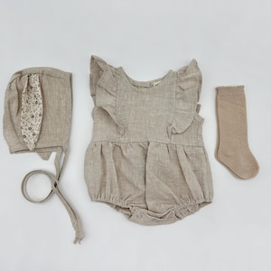 Floral Bunny Ears Bonnet: Blush Linen Baby Easter Hat