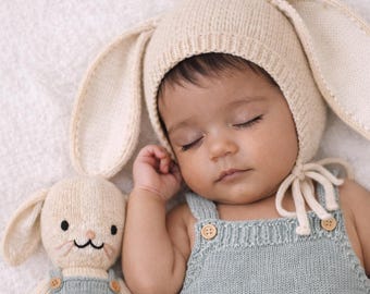 Gorro de punto con orejas de conejo de algodón / Gorro de conejo Henry