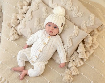 Baby Knit Jumpsuit Buttoned Outfit | Combo Options| Beanie booties Jumper| 3pc MILO