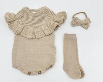 Baby Mädchen stricken Rüschen-Bubble | Optionen + Sets| Bow Booties Socken | HAFERMEHL Esmee