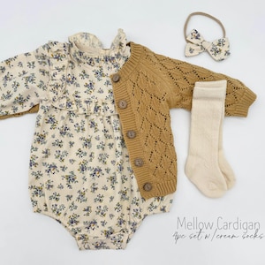 Baby Girl Cotton Floral VIOLLA collar Romper | OPTION SETS| socks + Bow + Cardigan Mellow 4pc set