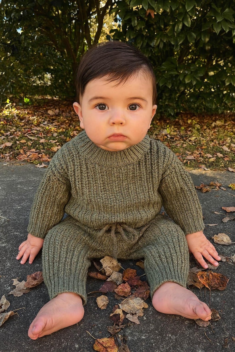 Baby Kids knitted outfit | Chunky Knit Sweater + Pants | 2pc SET image 7