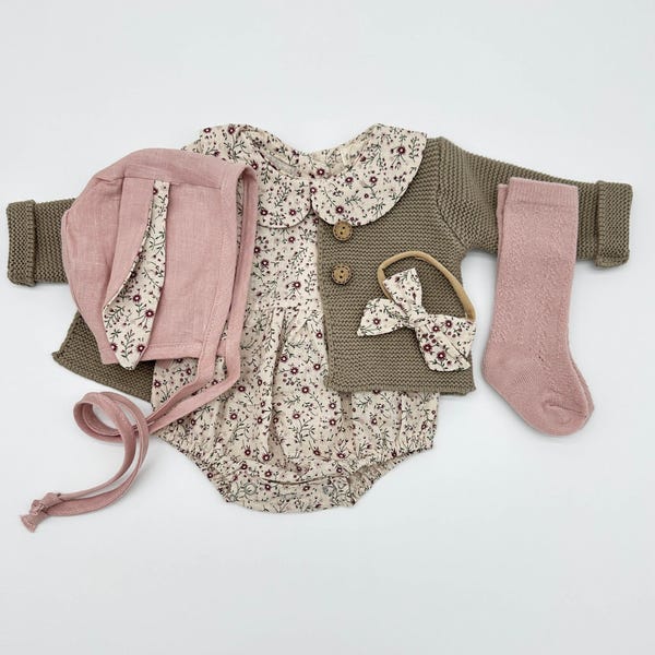 Baby Girl Floral Cotton Romper Bubble Easter Set | Allie PINK FLORAL