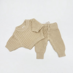 Baby Kids knitted outfit | Chunky Knit Sweater + Pants | 2pc SET Beige