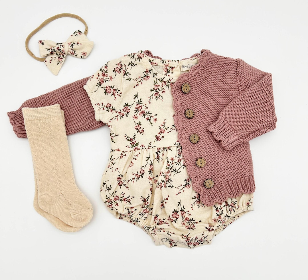 Sofia Baby Romper, Minty Floral Print