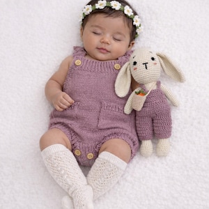 Baby Girl Cotton Knitted Bubble Romper Easter Spring Set | Violet 3pc set