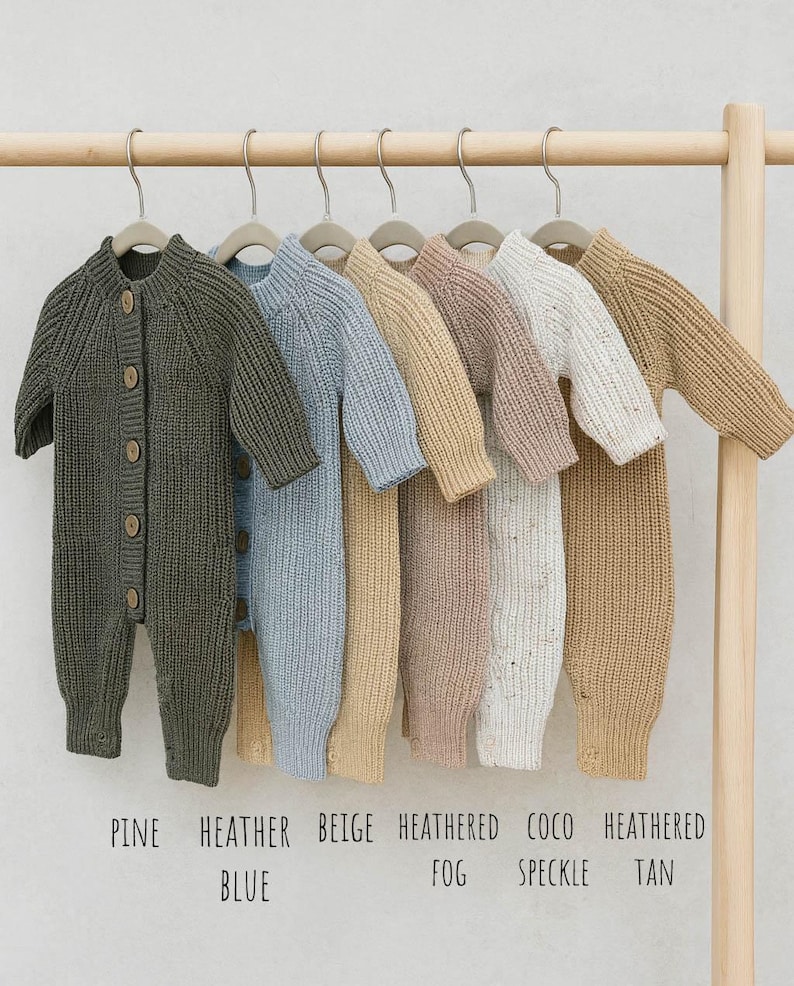 Baby Knit Jumpsuit Buttoned Outfit | Combo Options| Beanie booties Jumper| Coco-Speckle MEKO image 8