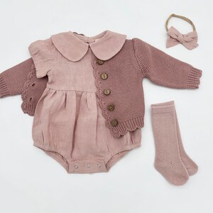 Velvet Baby Romper with Peter Pan Collar & Bow main image 1