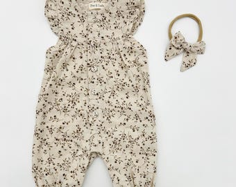 Baby Girl Cotton Floral Jumper Romper with Bow | OPTIONS| Jennifer WHEAT Floral