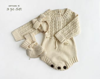 Opciones de conjunto de pelele de punto con encaje para bebé niña / Zoya CREMA